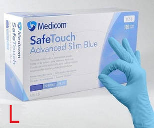 Рукавички нітрилові без пудри Medicom SafeTouch Advanced Slim Blue 3.6г. розмір L 100 шт/уп блакитні