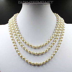 Бусы женские длинные бусины пластик без замка круглые молочного цвета длина 150 см диаметр бусины 8 мм