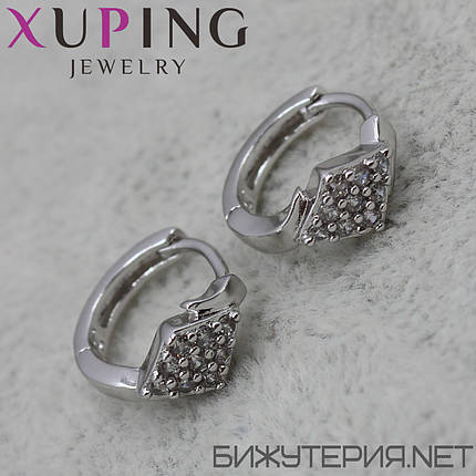 Серьги женские серебристого цвета Xuping Jewelry медицинская сталь кольца конго с кристаллами 24K, фото 1