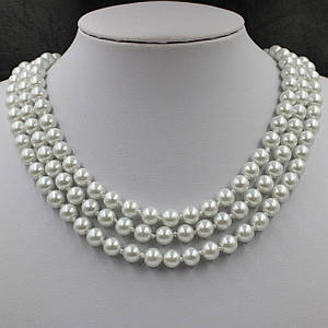 Бусы женские длинные бусины пластик без замка круглые белого цвета длина 150 см диаметр бусины 8 мм