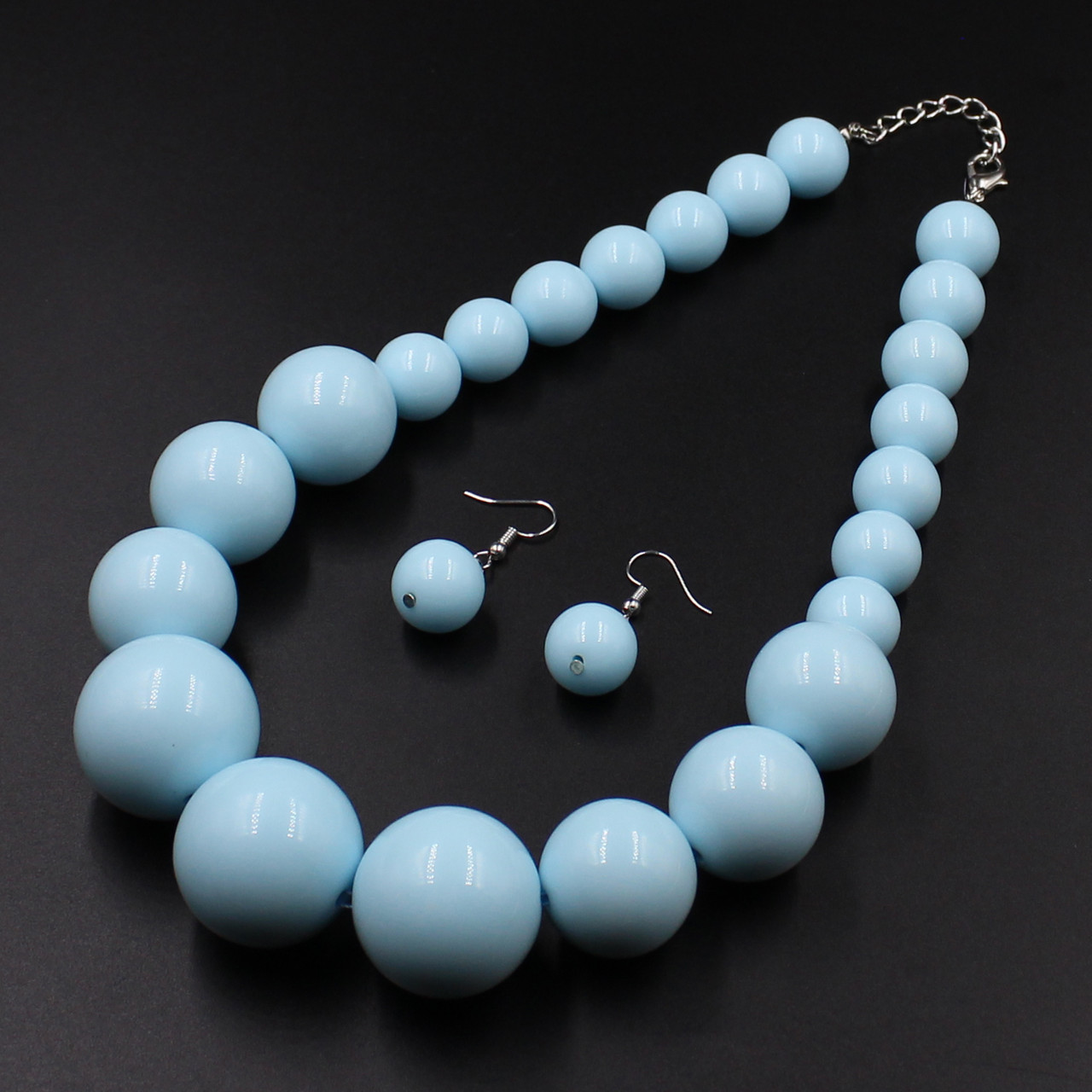 Комплект намистини та сережки жіночі довгі блакитні кольори довжина та розмір намистин 55х30х20х15 см