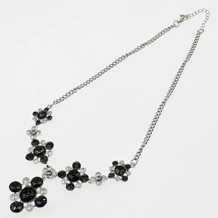 Кольє на металевому сріблястому ланцюжку з масивними стразами застібка карабін довжина 50 см, фото 1