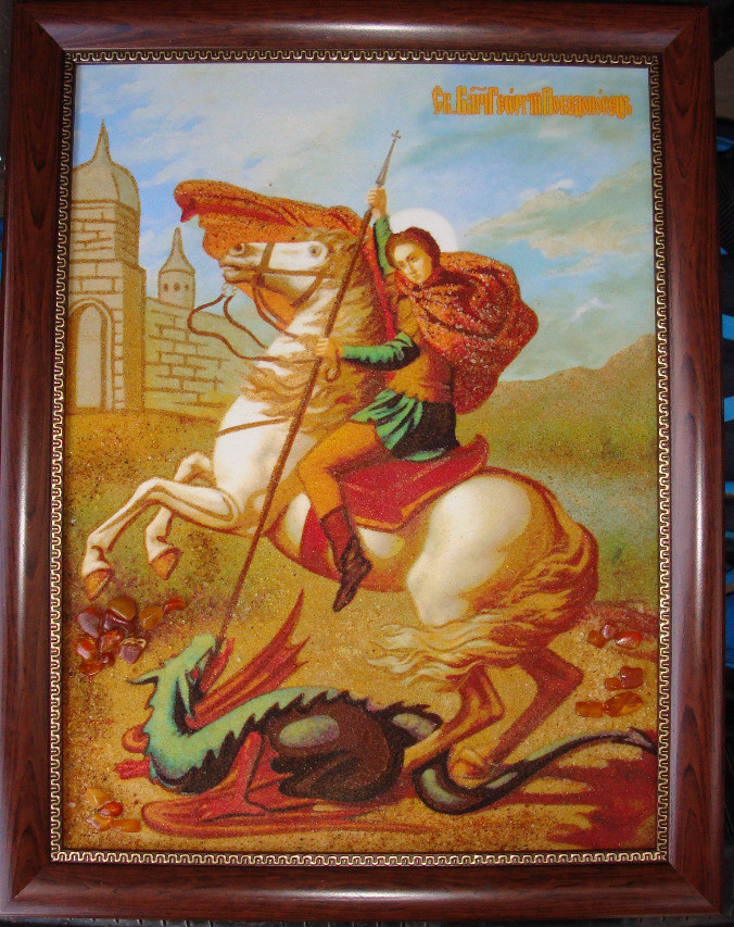 Картина з бурштину "Ікона Георгій побідоносець "