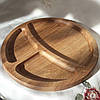 Менажниця дерев'яна дубова дошка для подачі страв кругла на 3 поділки, двостороння, фото 2