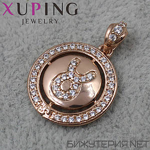 Кулон жіночий знак зодіаку телец золото з камінням фірми Xuping Jewelry медичне золото діаметр 18 мм.