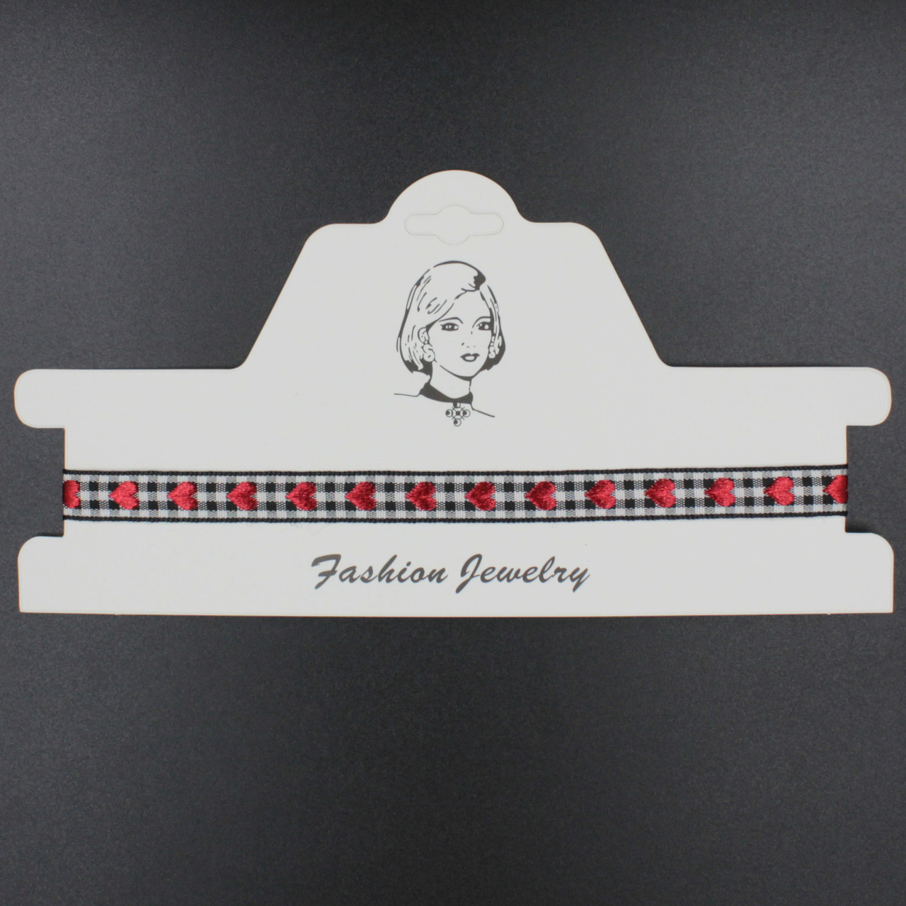 Чокер на шию широкий у клітинку чорного кольору з червоними сердечками довжина 30 см