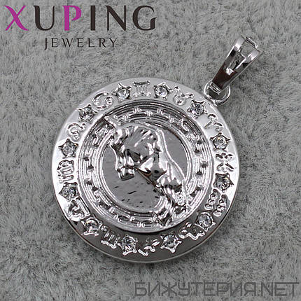 Кулон жіночий знак зодіаку бик срібло фірми Xuping Jewelry медичне золото діаметр 20 мм., фото 1