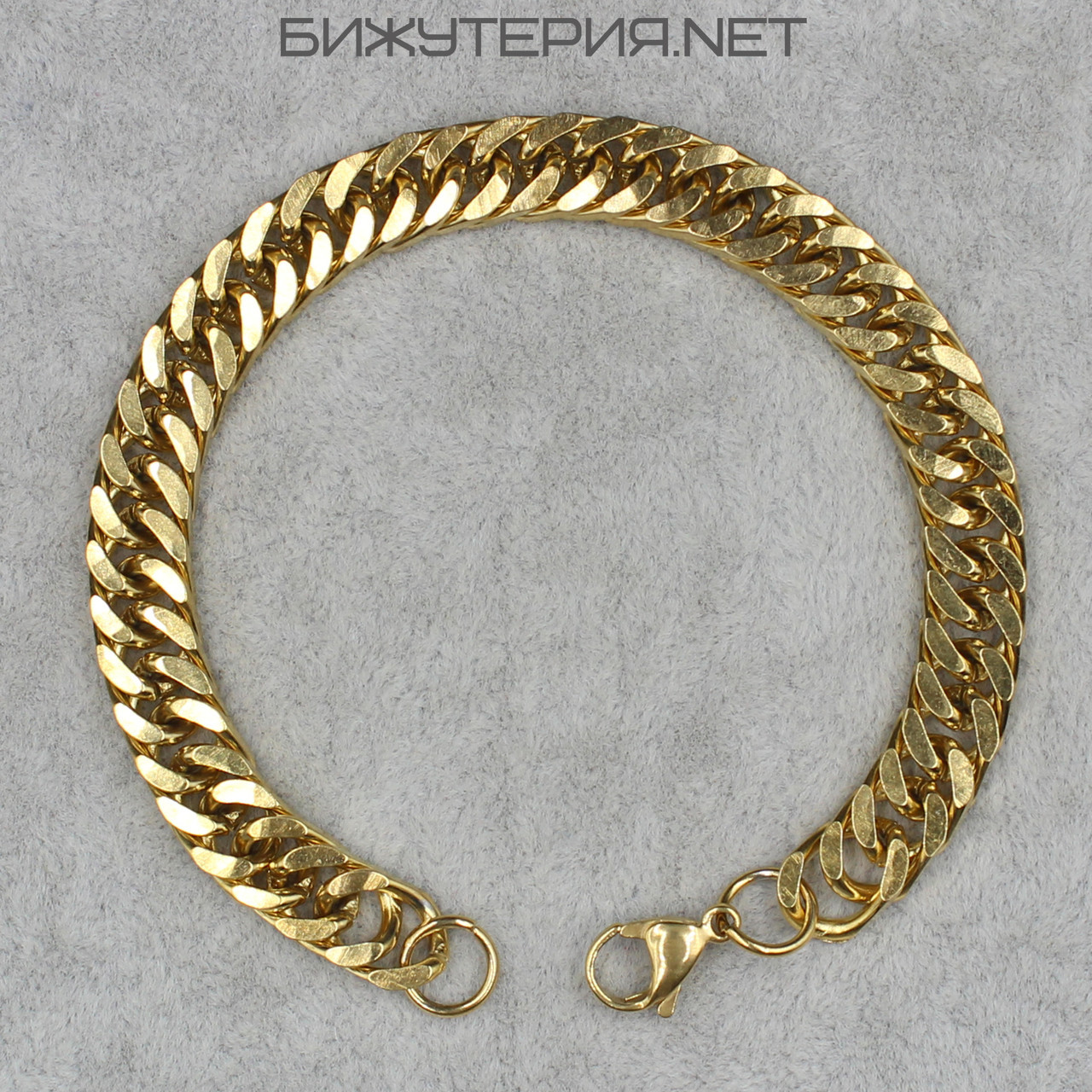 Браслет золотистий чоловічий лазерний Stainless Steel із медичної сталі довжина 22 см ширина 9 мм