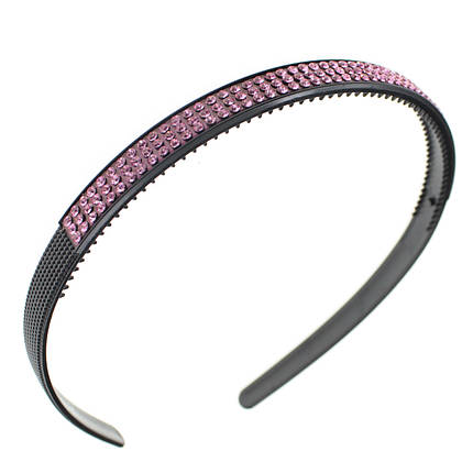 Обруч для волосся тонкого чорного кольору з рожевими стразами та зубчиками, фото 2