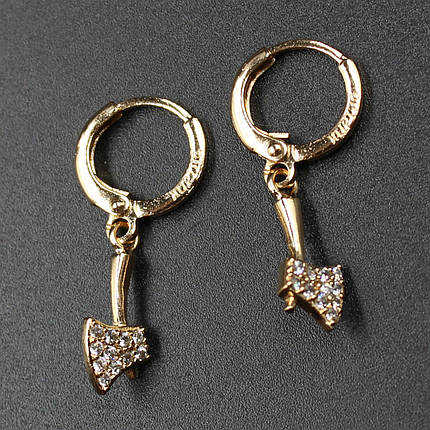 Серёжки женские золотистого цвета Xuping Jewelry застёжка-кольцо с подвеской топорик 24K, фото 1