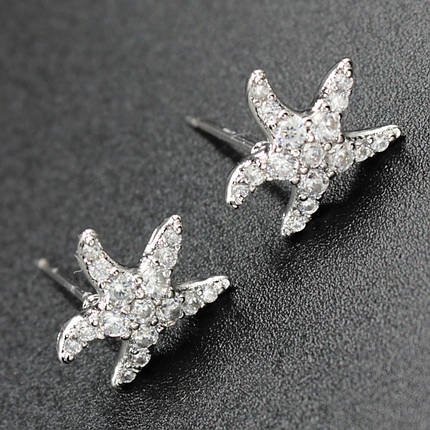 Серёжки женские медицинское золото Xuping Jewelry гвоздики,пусеты Звездочка со стразами 24K, фото 1