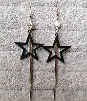 Серьги женские застежка петля серебристо-черного цвета длинные висюльки звёздочки со стразами размер 10 cм