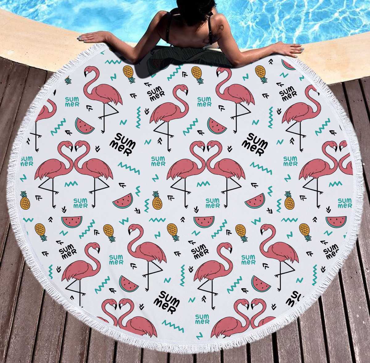 Пляжний килимок Фламінго Summer 150 см оригінальний подарунок прикольний