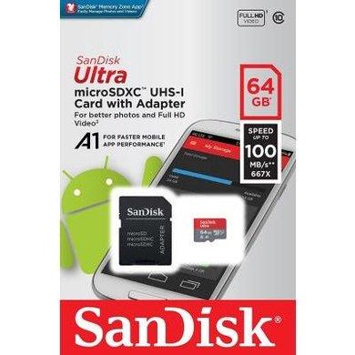 Карта пам'яті SanDisk Ultra microSDXC 64GB Class 10 UHS-I R-80MB / s + SD адаптер