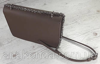 592 Натуральна шкіра, клатч кавовий, сумка жіноча кавова, крос-боді кавова коричнева світла шкіряна, фото 5