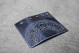 Шкіряна ключниця синя, орнамент "етно", 6 карабіна, фото 2