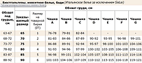 Розмірна таблиця італійської білизни(бюстгальтери, корсетна білизна і боді.) (за виключенням ТМ Sielei)