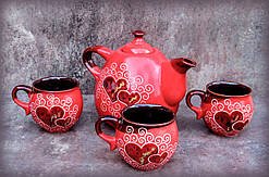 Чайний набір на 3 особи Крапля, декор "Серце" червоний