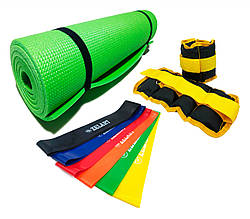 Набір для фітнесу 3в1 Килимок + Обважнювачі + Набір стрічок опору