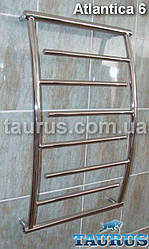 Практичний полотенцесушитель Atlantica 6 з нж сталі у ванну кімнату. Вигнута форма каркаса. Висота 750мм;