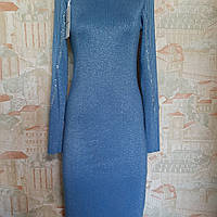 РАСПРОДАЖА! Платье нарядное трикотажное голубого цвета с люрексом Турция 42,44,46р