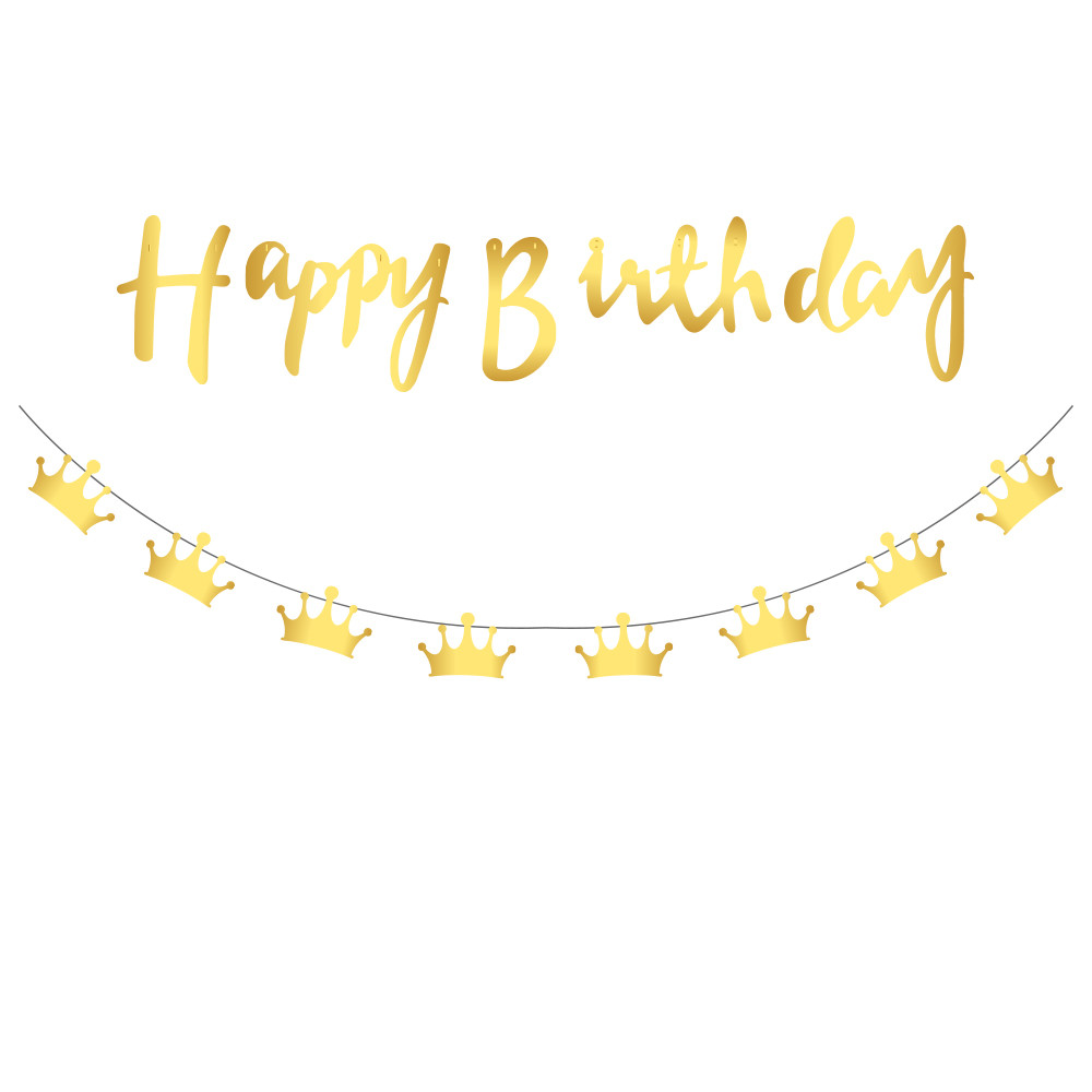Паперова гірлянда Happy Birthday Золотий пропис + Корони (для прикрашання приміщень)