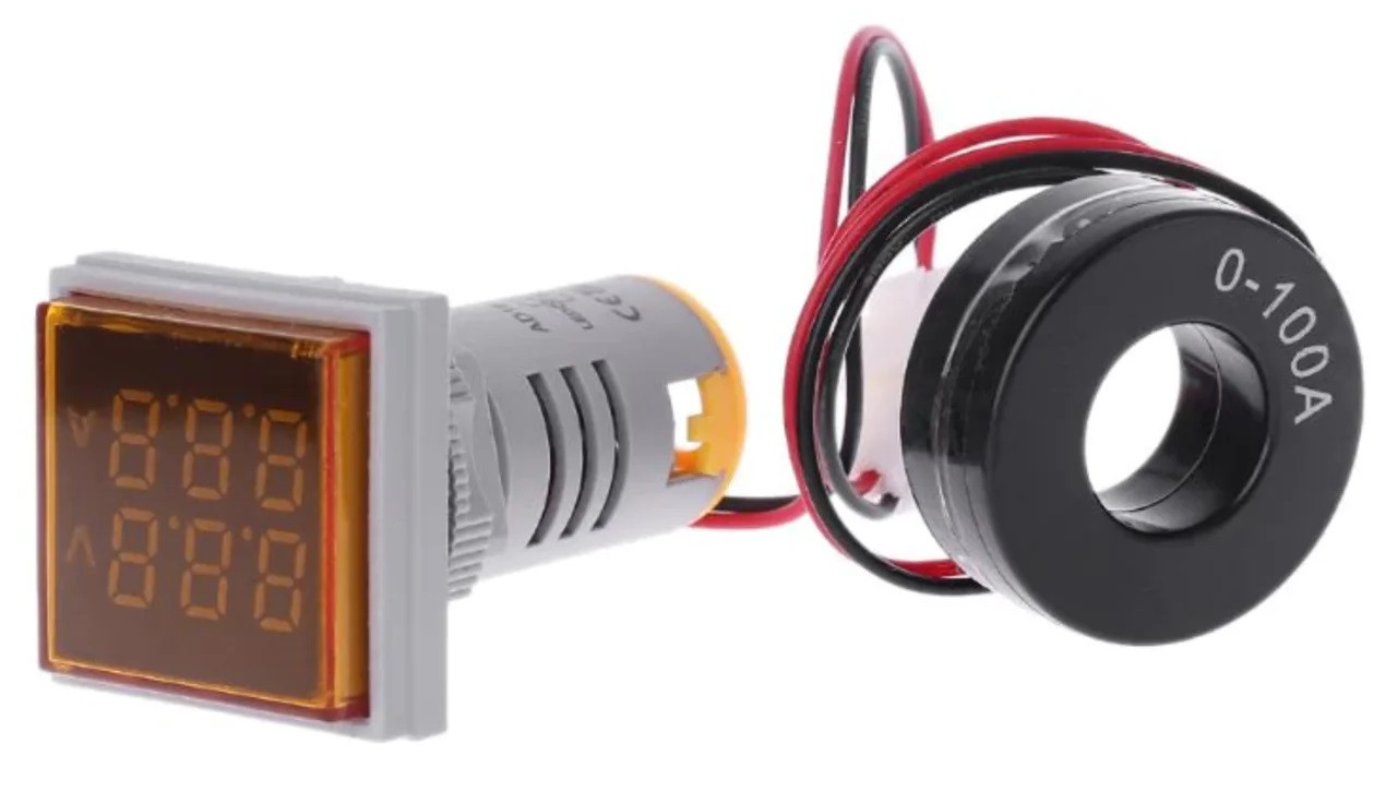 Вольтметр/амперметр AC 22мм 60-500В 0-100А - жовтий, фото 1