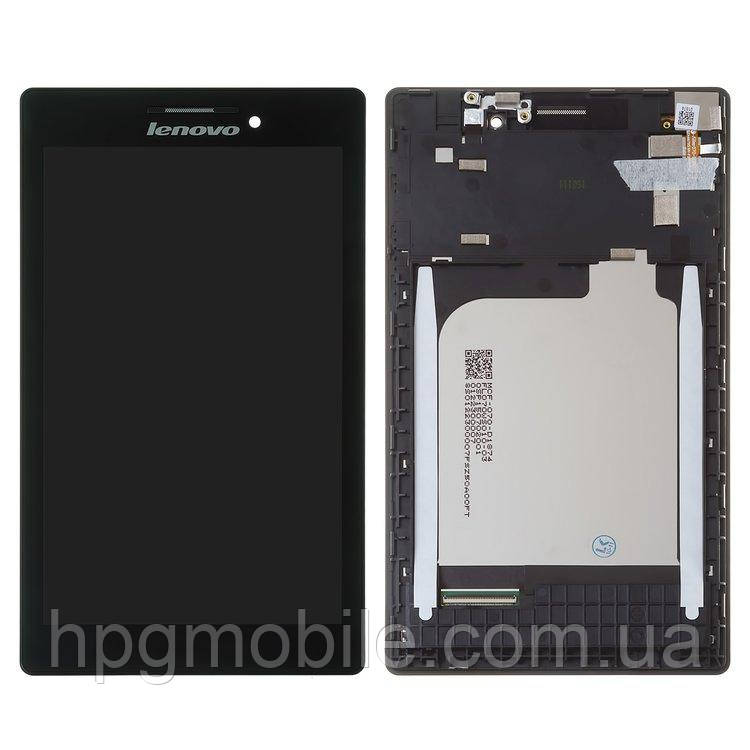 Дисплей для Lenovo Tab 2 A7-10, A7-20F, модуль в зборі (екран і сенсор), з рамкою, чорний, оригінал, фото 1
