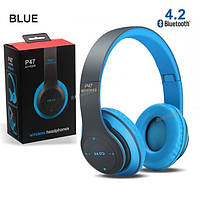 Беспроводные наушники MDR P47 bluetooth microSD Mp3 Blue