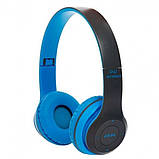 Бездротові навушники MDR P47 bluetooth microSD Mp3 Blue, фото 3