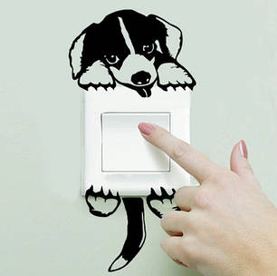 Вінілові наклейки на стіну, на вимикач, розетки наклейки "маленька собачка" лист 22*11см, фото 2