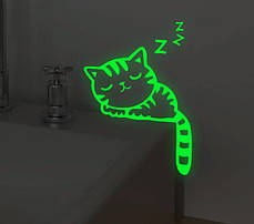 Вінілова наклейка на розетку, на вимикач наклейка в дитячу, "котик Z-z-z" світяться в темряві 12см*9см, фото 2