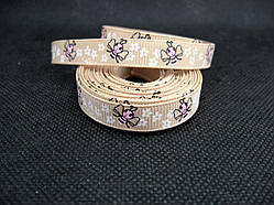 Стрічка репсова. Бджілка на бежевому тлі, 10 мм