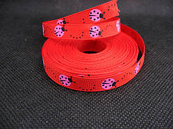 Стрічка репсова. Божа корівка на червоному тлі, 10 мм