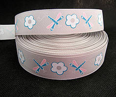 Стрічка репсова. Бабки на сірому тлі, 26 мм