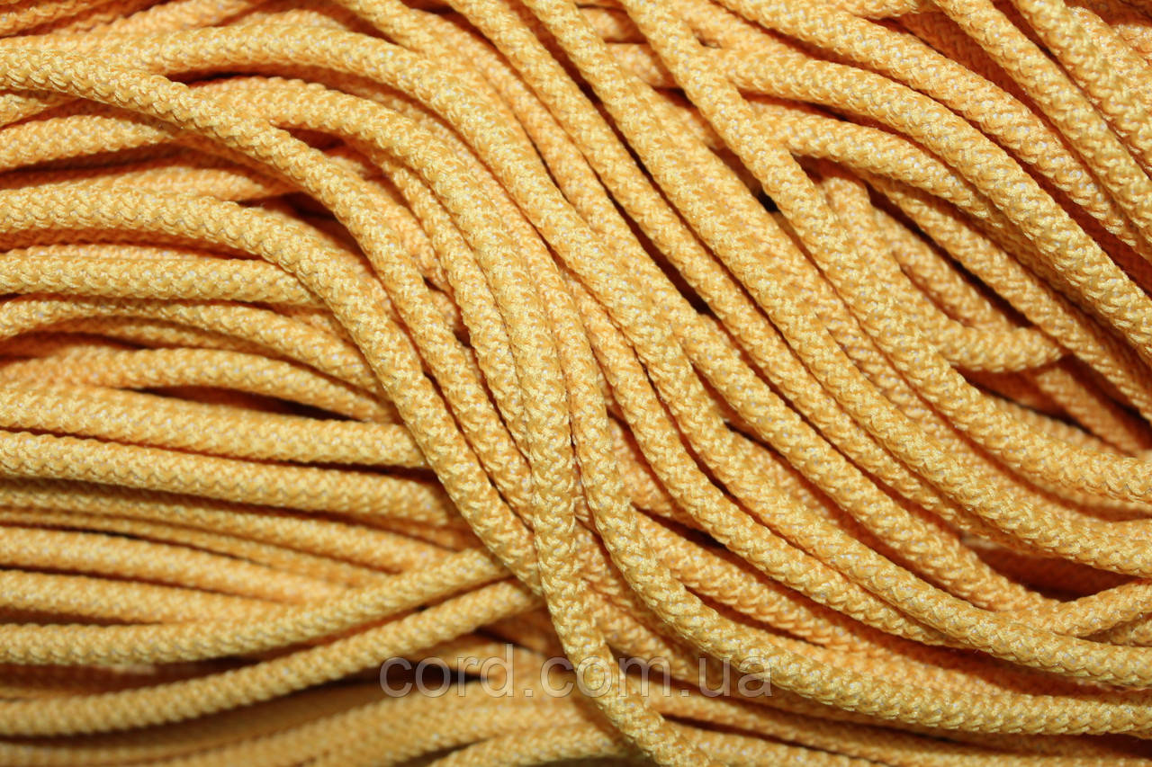 Шнур круглий з наповнювачем 4мм жовтий моток 100м, фото 1