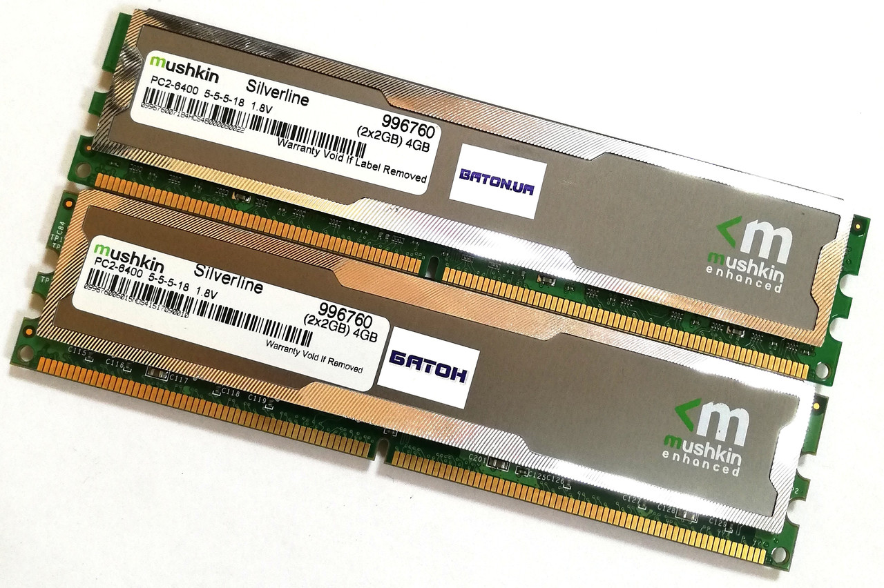 Пара ігрової оперативної пам'яті Mushkin Enhanced DDR2 4Gb (2X2Gb) 800MHz PC2-6400U 2R8 CL5 (996760) Б/В