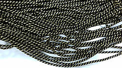 Шнур круглий спіраль 4мм чорний+золото моток 100м