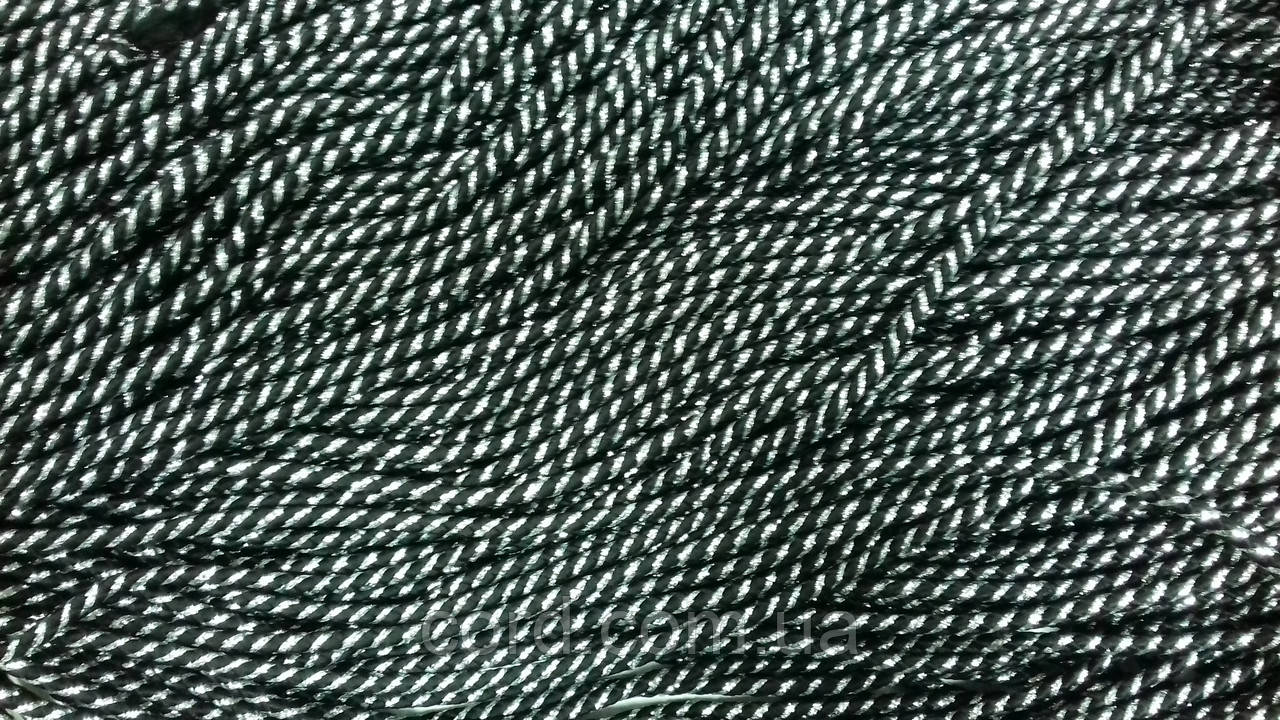 Шнур круглий спіраль 4мм чорний+срібло моток 100м, фото 1