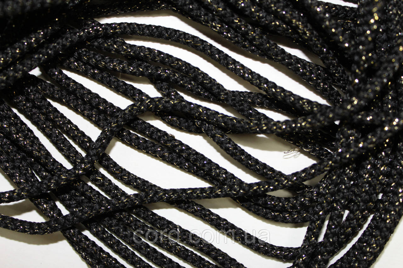 Шнур круглий поліестер 4мм чорний+золото моток 200м, фото 1