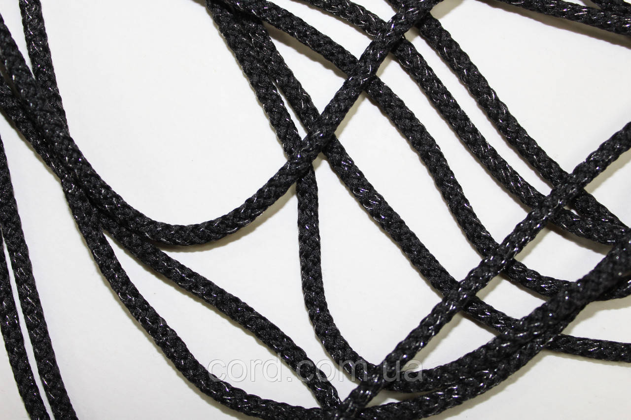 Шнур круглий поліестер 4мм чорний+срібло моток 200м, фото 1