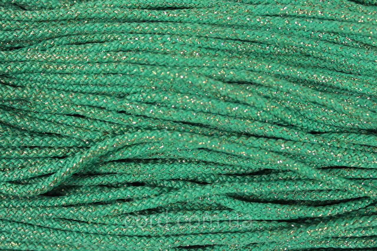 Шнур круглий поліестер 4мм зелений+золото моток 200м, фото 1