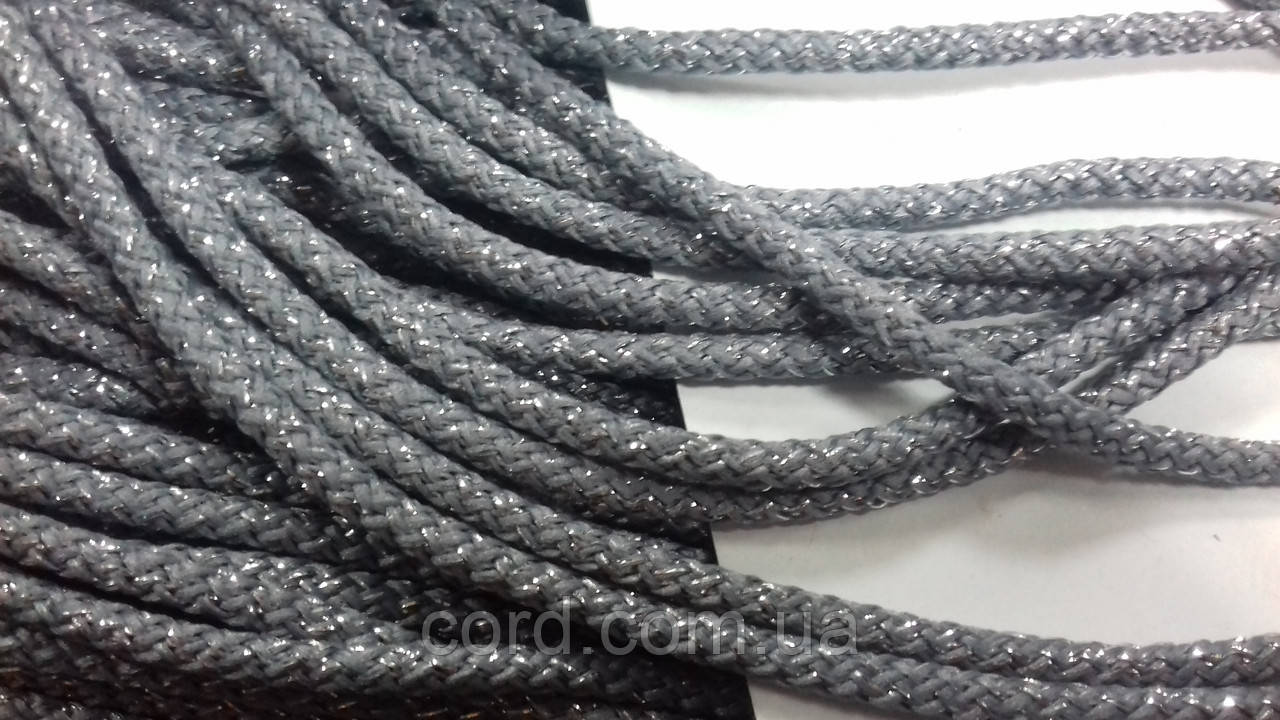 Шнур круглий поліестер 4мм світло-сірий+срібло моток 200м, фото 1