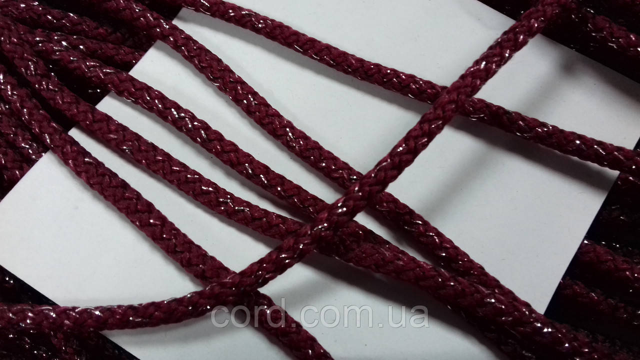 Шнур круглий поліестер 4мм бордовий+срібло моток 200м, фото 1