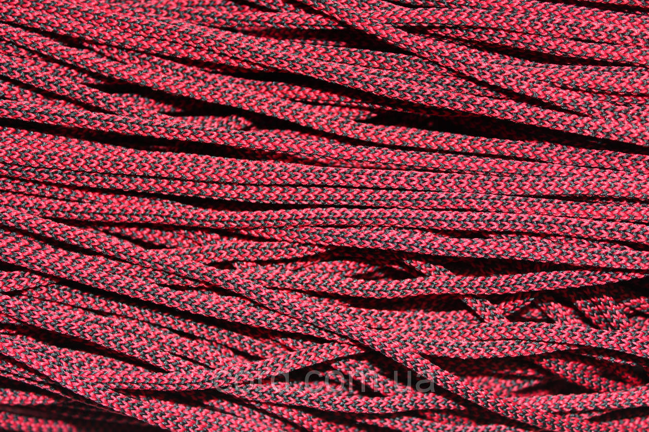 Шнур круглий поліестер 4мм червоний+чорний моток 200м, фото 1