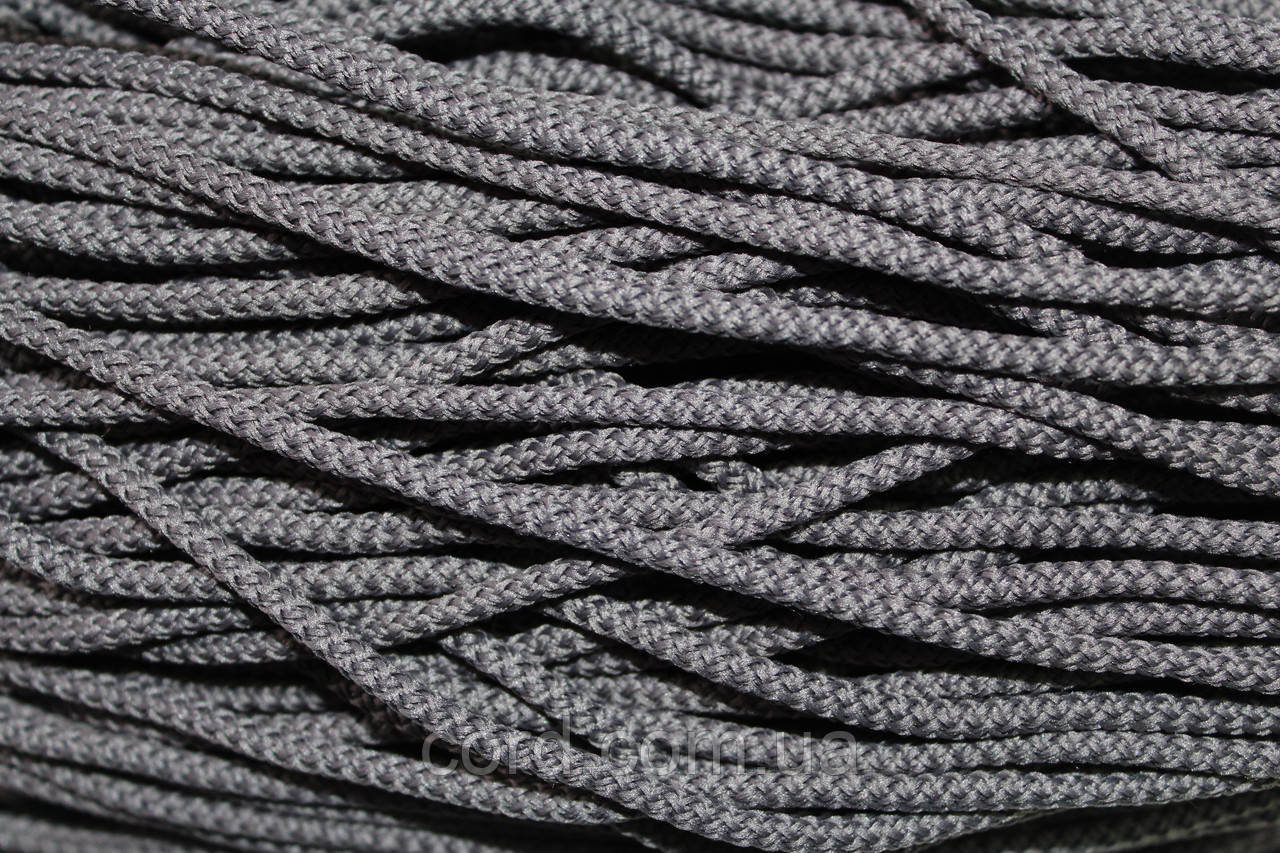 Шнур круглий поліестер 4мм темно-сірий моток 200м, фото 1