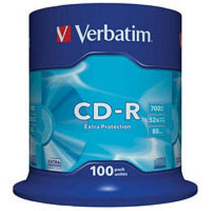 CD-R Verbatim диски для аудіо 700MB/80 min 52x Cake, 100 шт. Extra