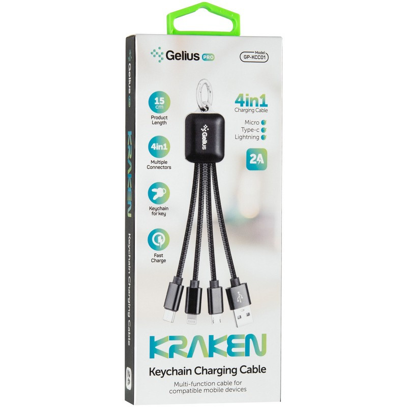 USB Кабель универсальный разветвитель 4 в 1 Gelius Kraken GP-KCC01 на Micro USB | Type-C | Lightning, Черный - фото 4 - id-p1172136638