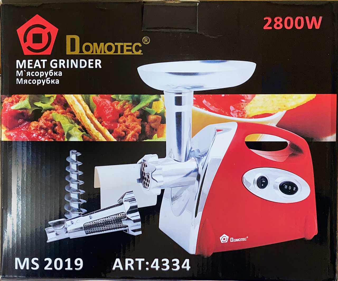 М'ясорубка Domotec MS 2019 червона \ 2400W \ + соковитискач