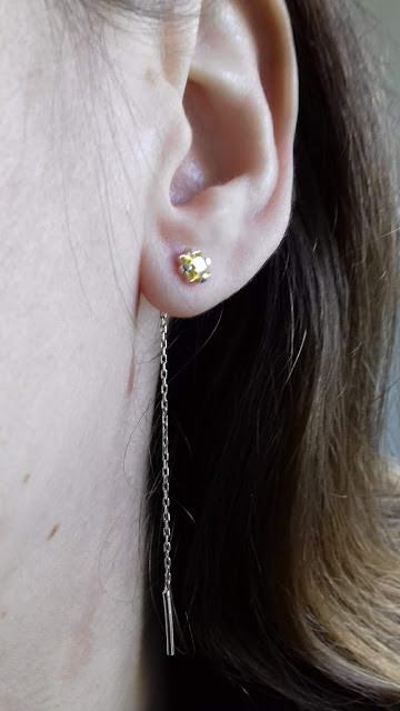 Срібні сережки протяжки Коктейль із жовтим каменем, фото 1